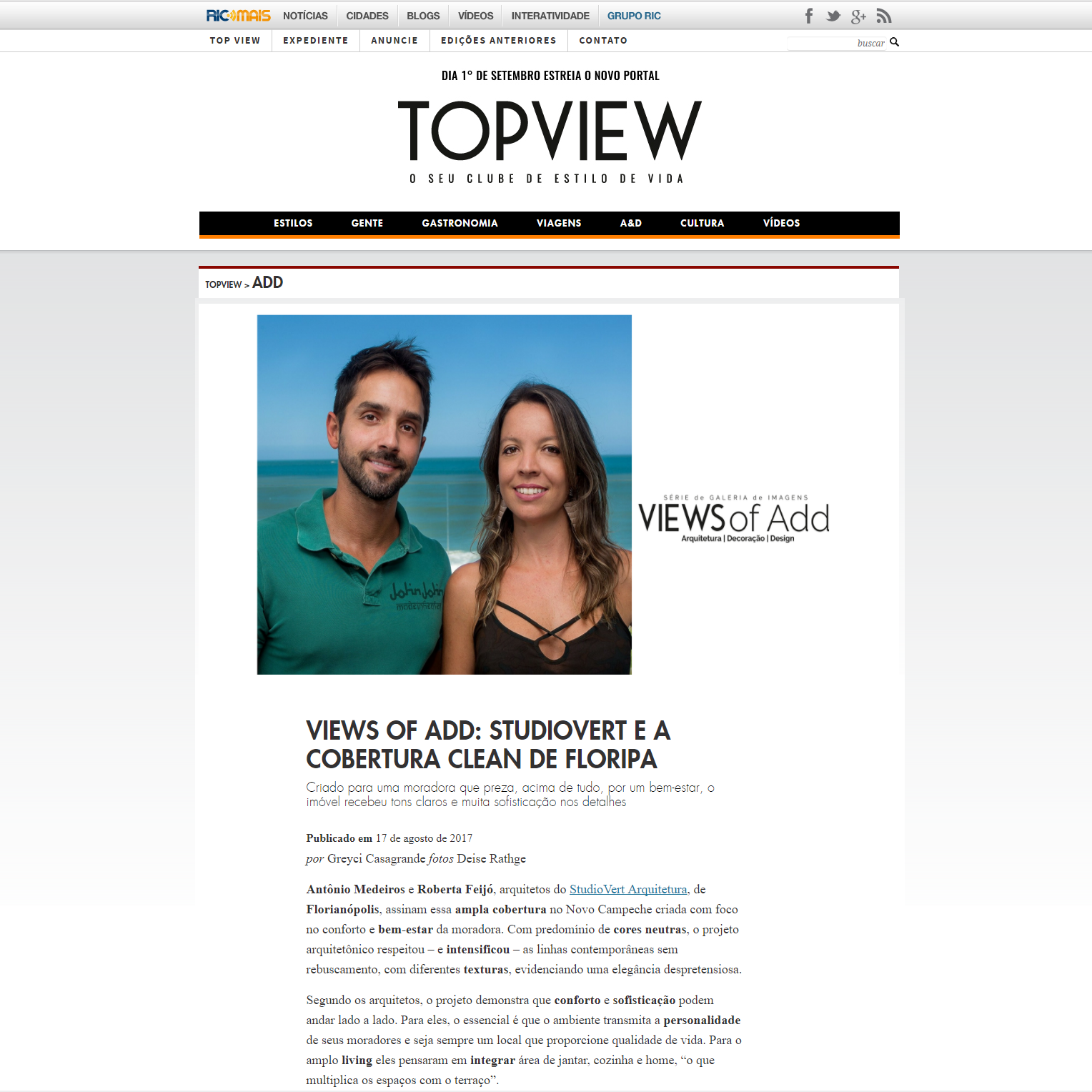 Revista Topview – Studiovert e a cobertura clean de Floripa