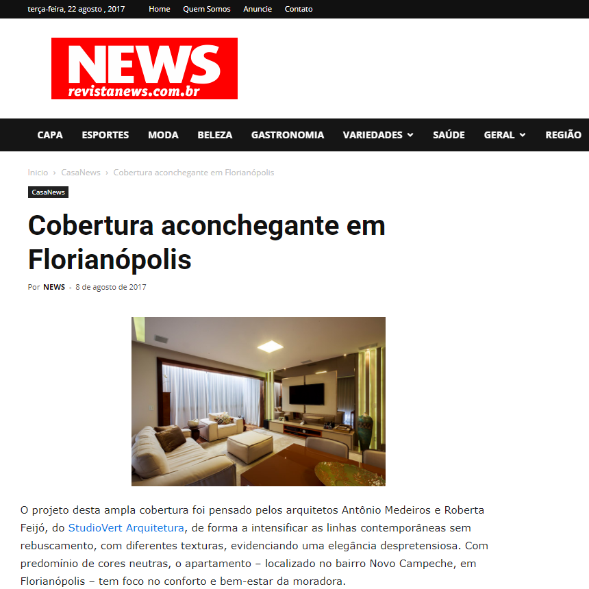 Revista News – Cobertura aconchegante em Florianópolis