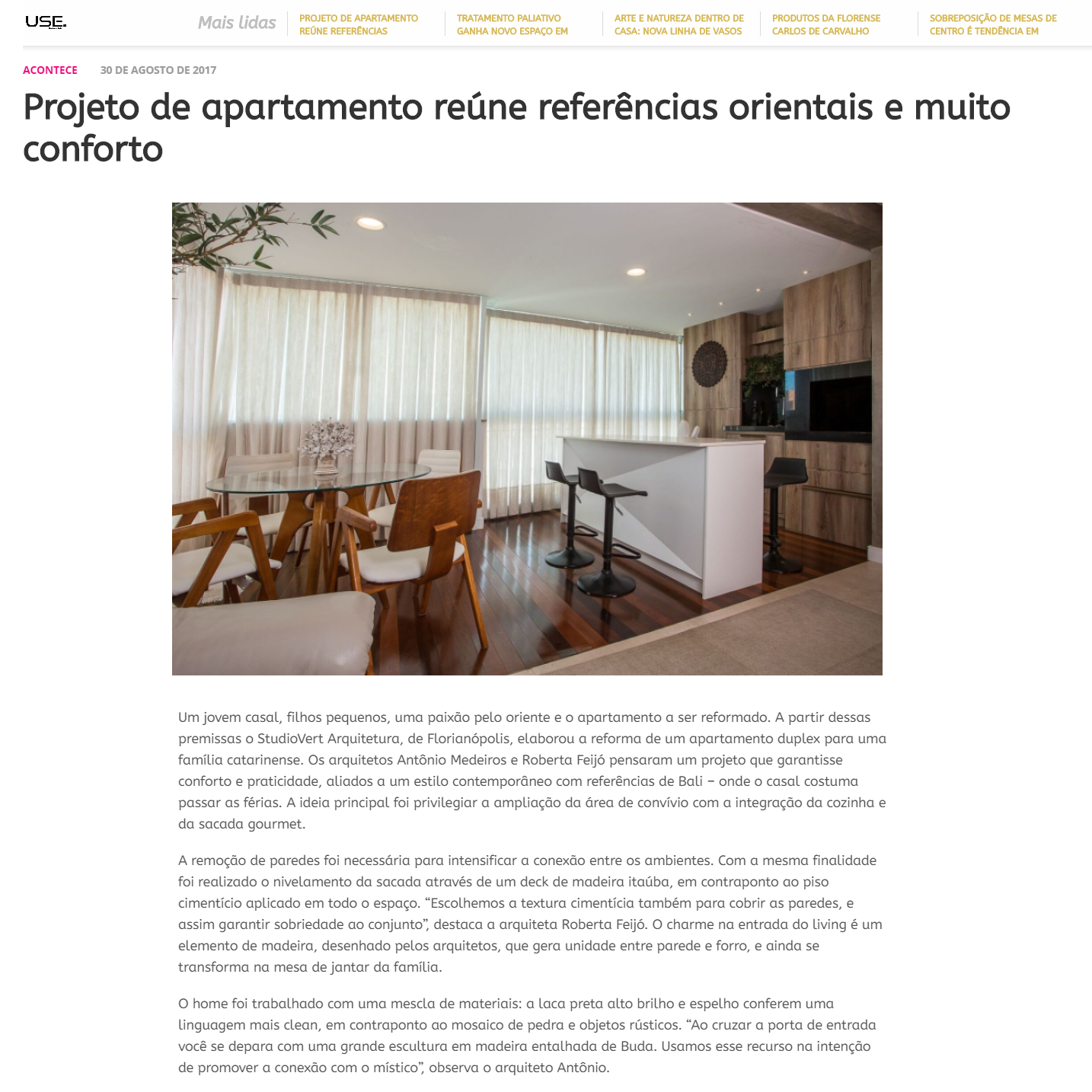 Revista USE – Projeto de apartamento reúne referências orientais e muito conforto