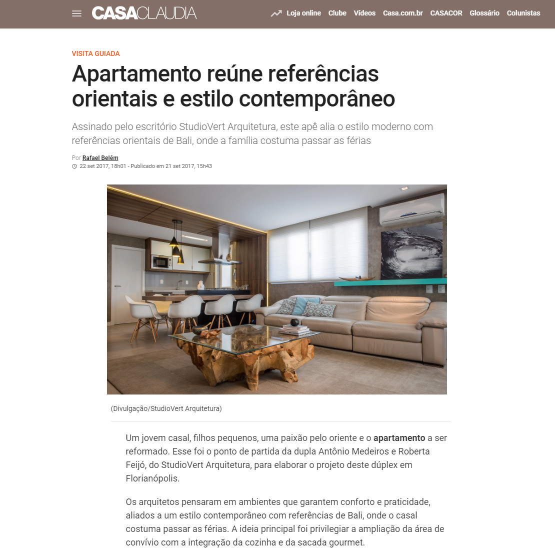 Revista Casa Cláudia – Apartamento reúne referências orientais